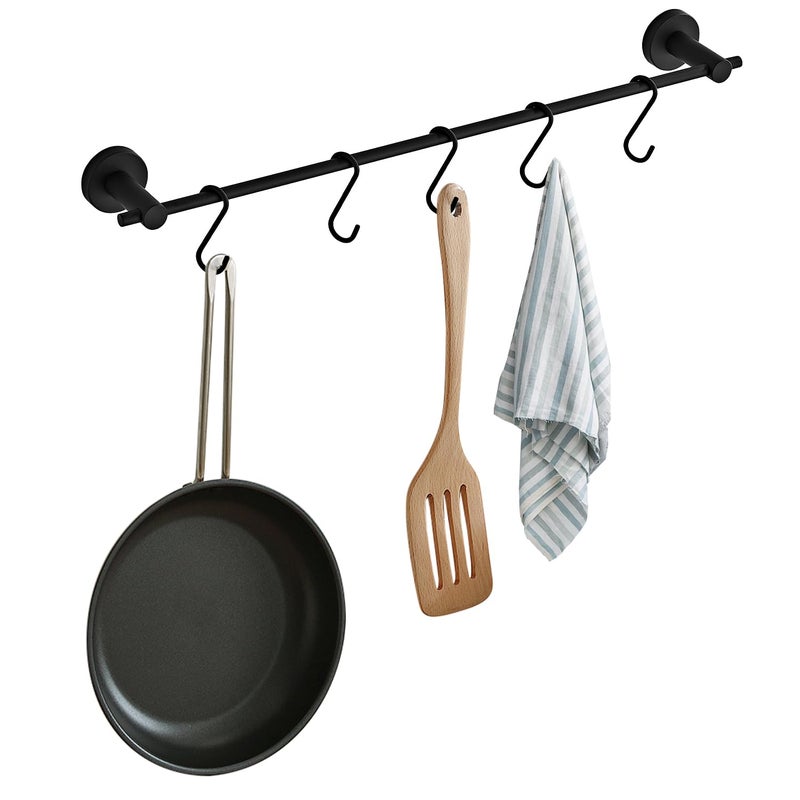 Hiendure 21.6 Inch Towel Bar with 5 S Shaped Hooks,Brass Towel Holder Brushed Gold Towel Rack for Bathroom Kitchen - Image 1